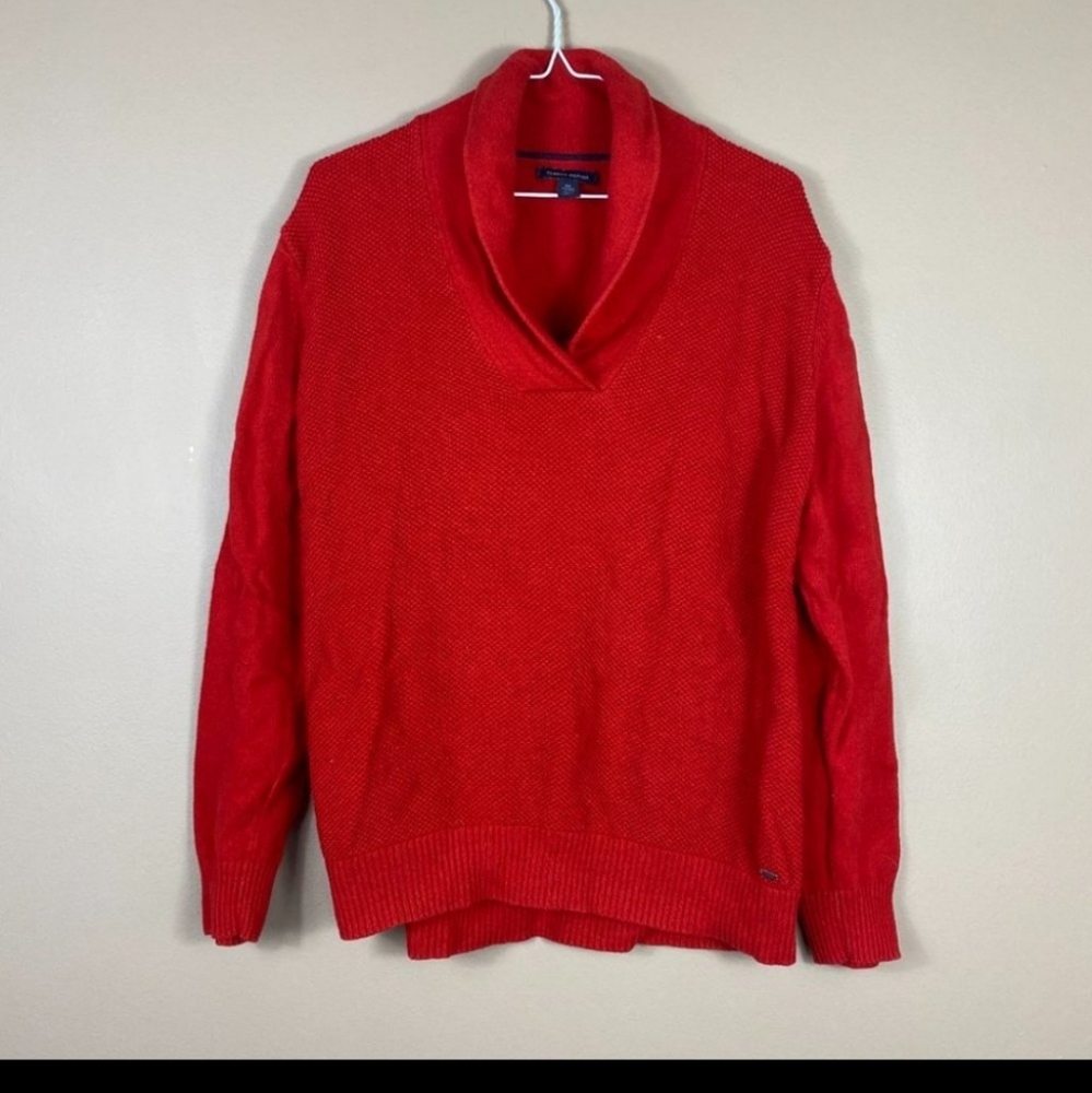 Tommy Hilfiger Red Shawl Collar wool blend Knit Sweater